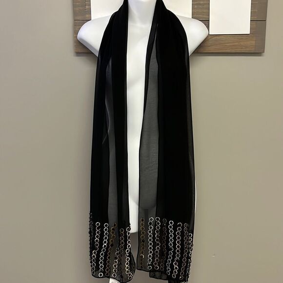 Steve Madden Accessories - Steve Madden Sheer Black Scarf with Mixed Metal and Black Beads/Gem Accents-OS